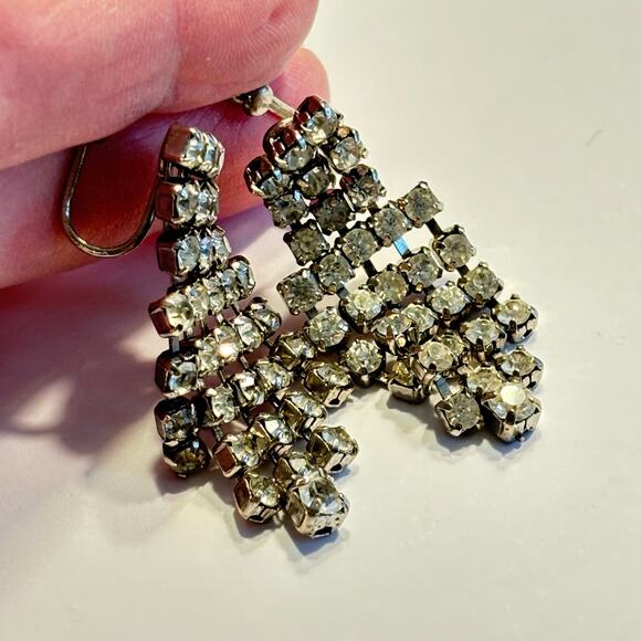 Screwback earrings vintage crystal dangles Art Deco era jewelry old Hollywood - Picture 5 of 6